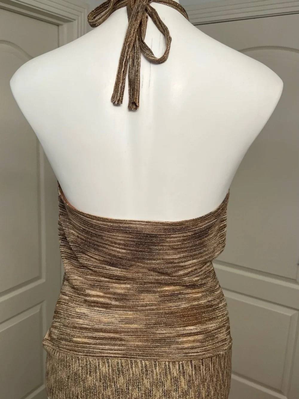Cache Metallic Cowl V-Neck Halter Top in Brown and Gold - Picture 3 of 5